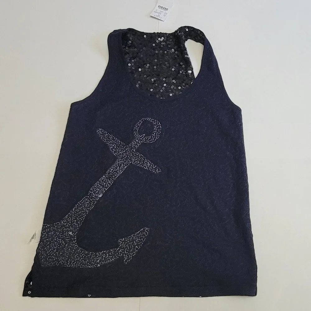 J. Crew Sequin Anchor Nautical Racerback Tank Top - Picture 12 of 14